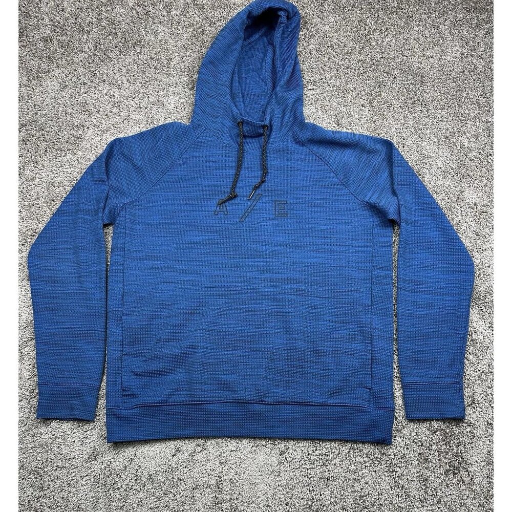 American Eagle AEActive Men’s Hoodie Medium Blue Pullover 360 Flex Drawstring Gy
